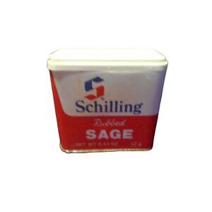 Vintage 1977 Schilling Rubbed Sage White and Red Spice Tin McCormick